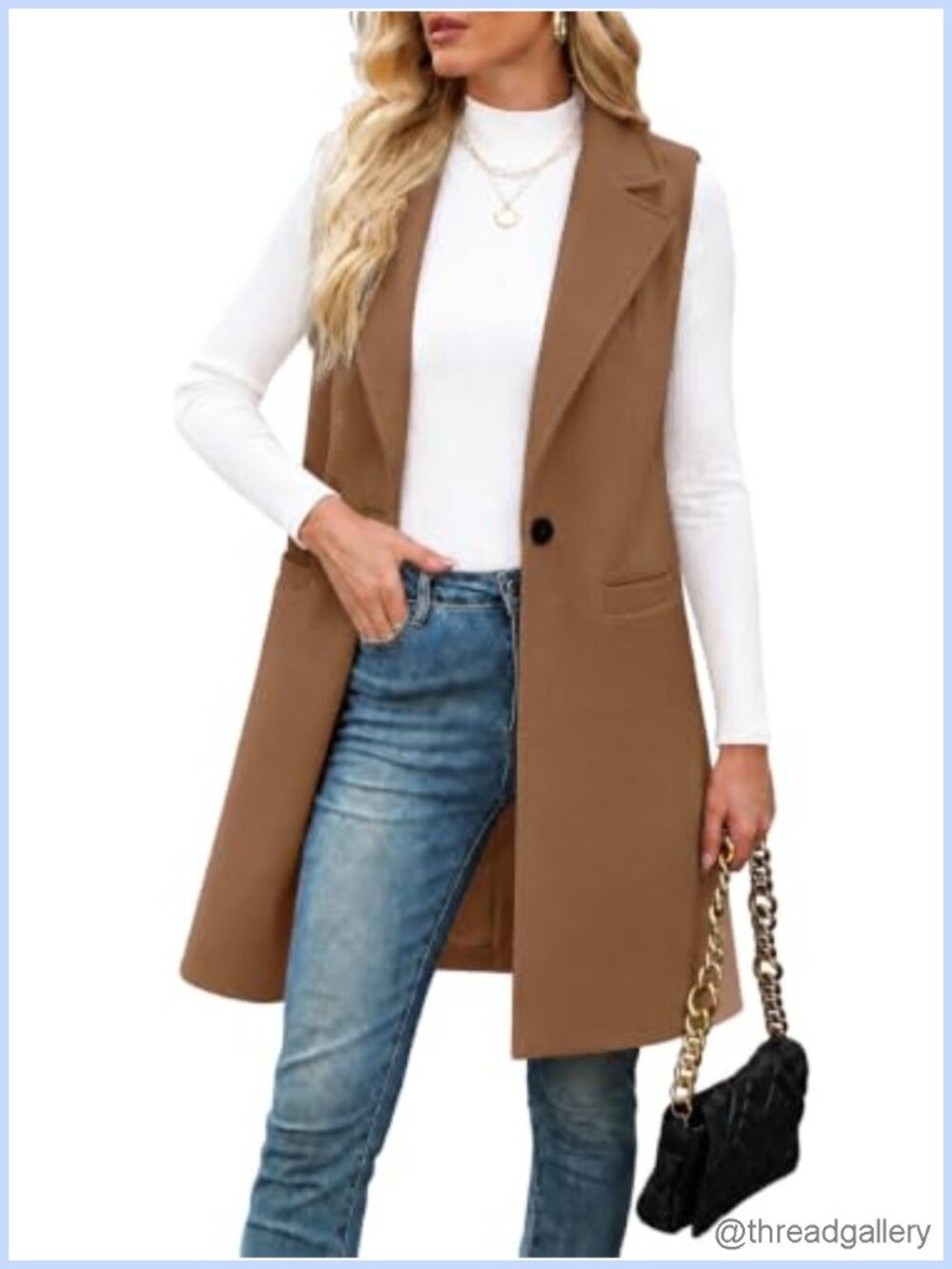 Wool Blend Long Vest Sleeveless Blazer Trench Coat Knee Length